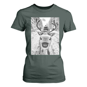 Funny Reindeer Selfie Christmas T Shirt For Women TS10 Dark Forest Green Print Your Wear