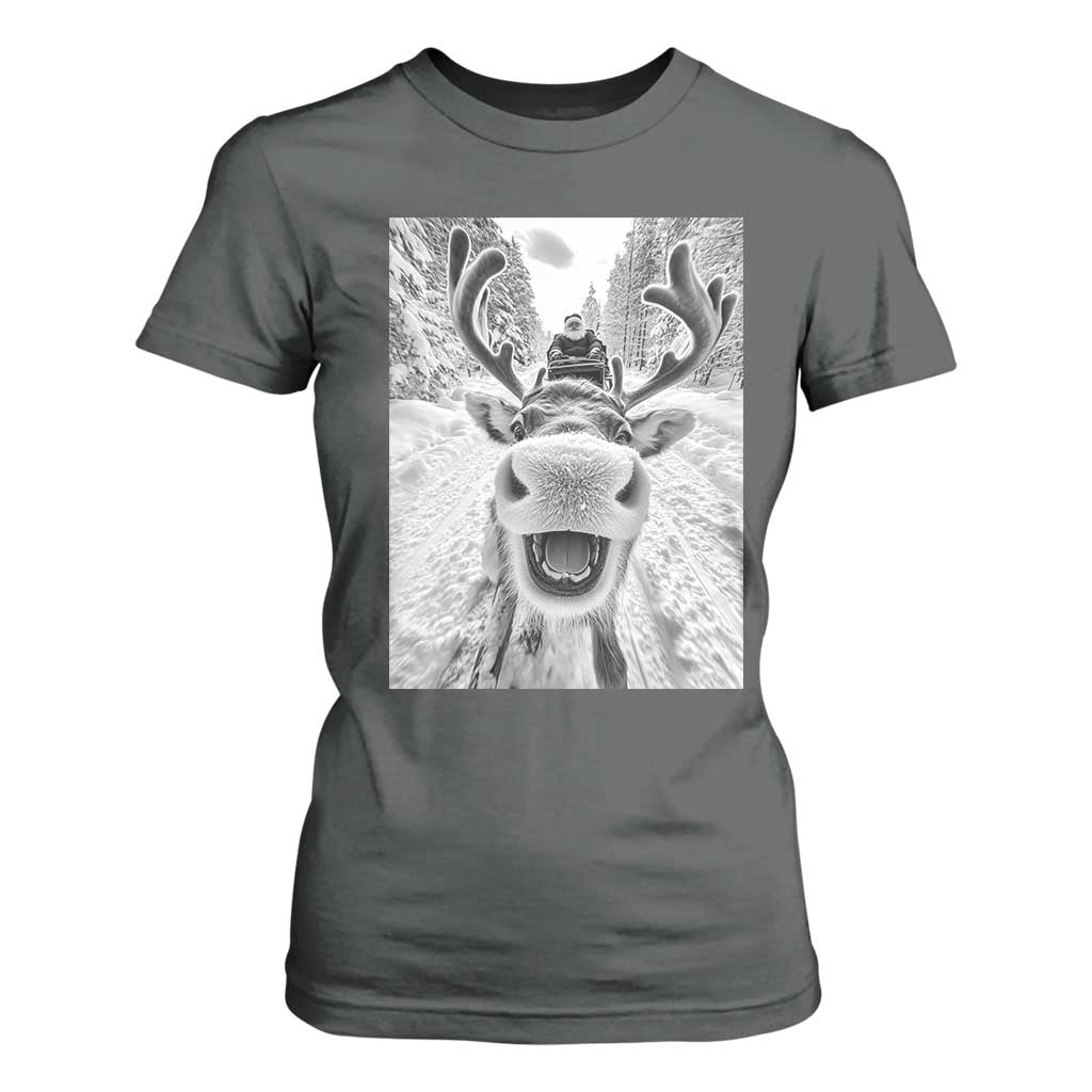 Funny Reindeer Selfie Christmas T Shirt For Women TS10 Dark Heather Print Your Wear