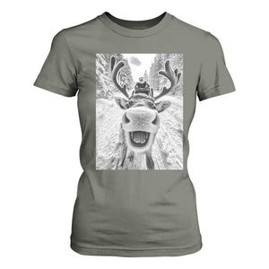 Funny Reindeer Selfie Christmas T Shirt For Women TS10 Military Green Print Your Wear