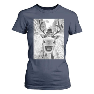 Funny Reindeer Selfie Christmas T Shirt For Women TS10 Navy Print Your Wear