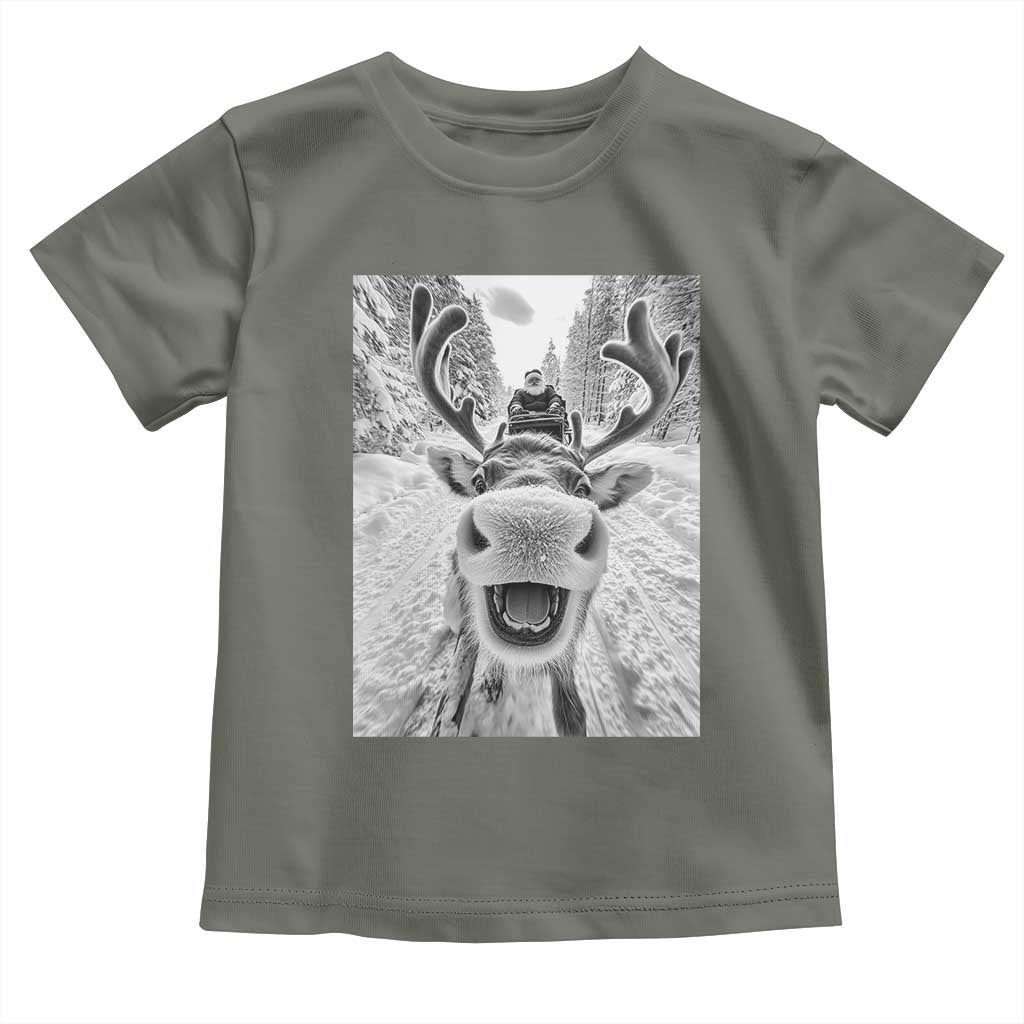 Funny Reindeer Selfie Christmas Toddler T Shirt TS10 Military Green Print Your Wear