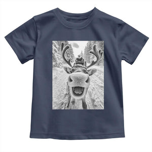 Funny Reindeer Selfie Christmas Toddler T Shirt TS10 Navy Print Your Wear