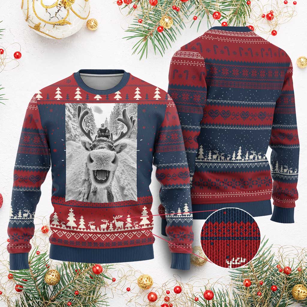Funny Reindeer Selfie Ugly Christmas Sweater TS10 Burgundy Print Your Wear