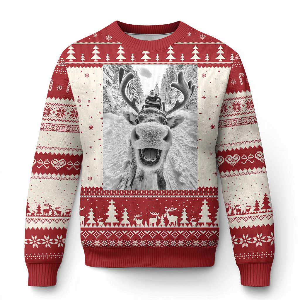Funny Reindeer Selfie Ugly Christmas Sweater TS10 Red Print Your Wear