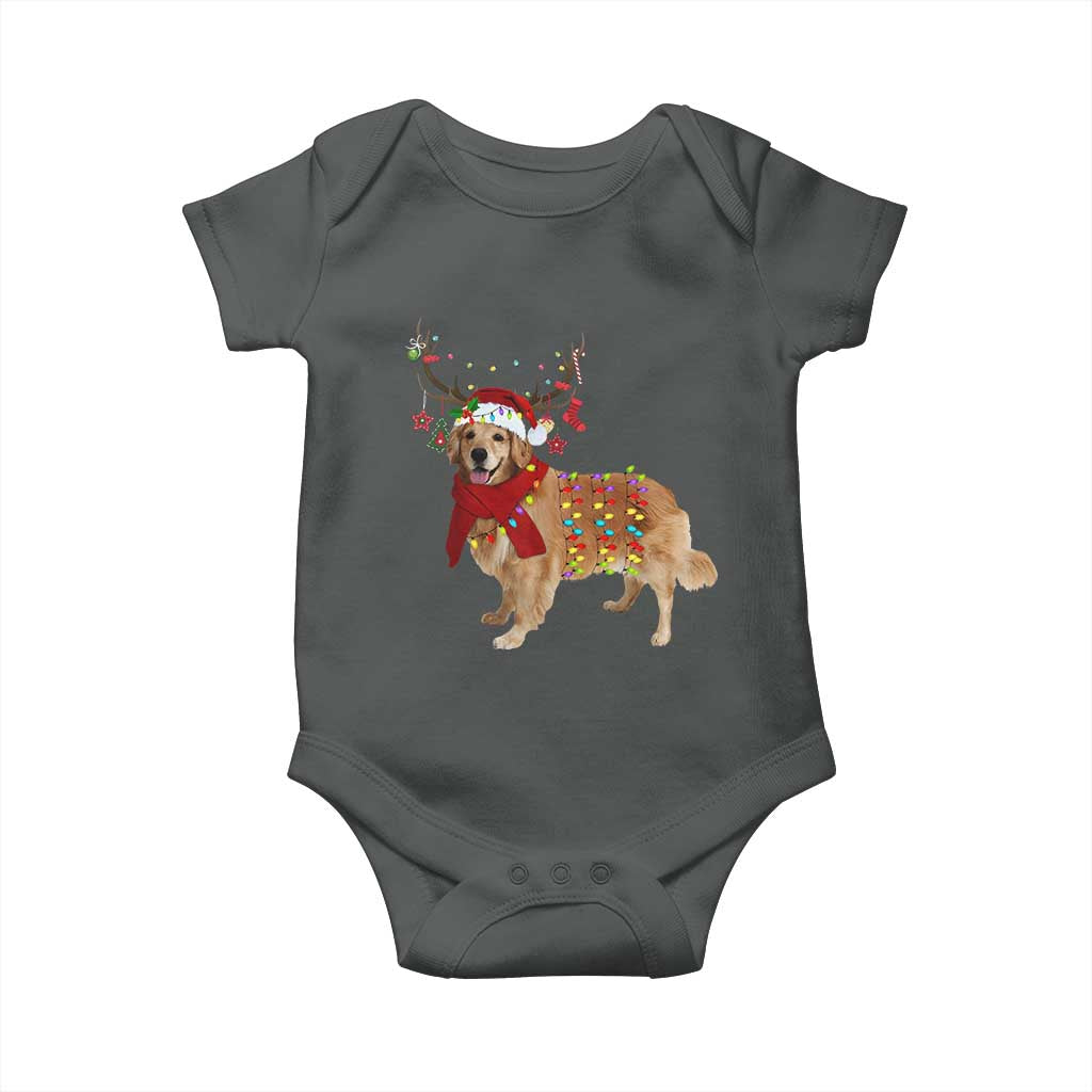Golden Retriever Christmas Baby Onesie Gift for Dog Lover Happy New Year Xmas Lights TS10 Dark Heather Print Your Wear