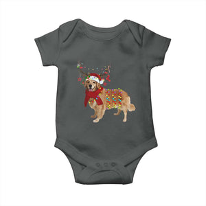 Golden Retriever Christmas Baby Onesie Gift for Dog Lover Happy New Year Xmas Lights TS10 Dark Heather Print Your Wear
