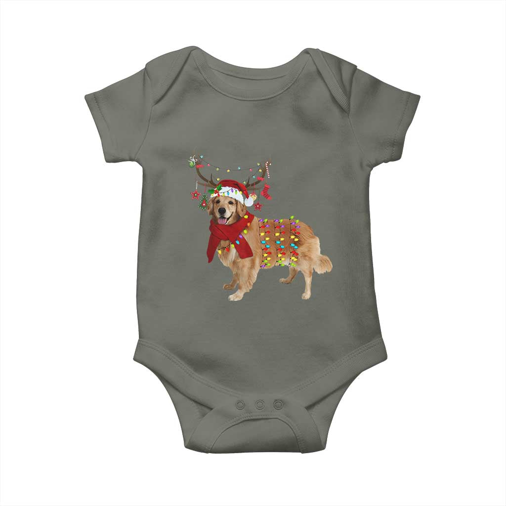 Golden Retriever Christmas Baby Onesie Gift for Dog Lover Happy New Year Xmas Lights TS10 Military Green Print Your Wear