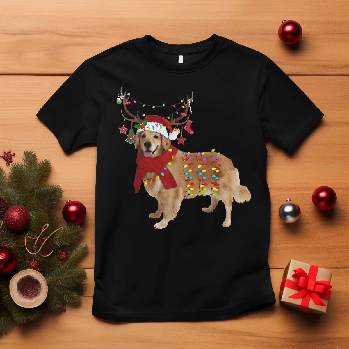Golden Retriever Christmas T Shirt Gift for Dog Lover Happy New Year Xmas Lights TS10 Black Print Your Wear