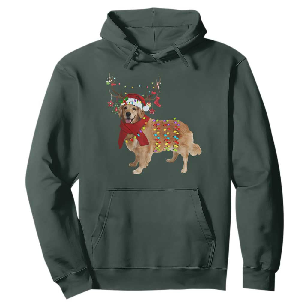 Golden Retriever Christmas Hoodie Gift for Dog Lover Happy New Year Xmas Lights TS10 Dark Forest Green Print Your Wear
