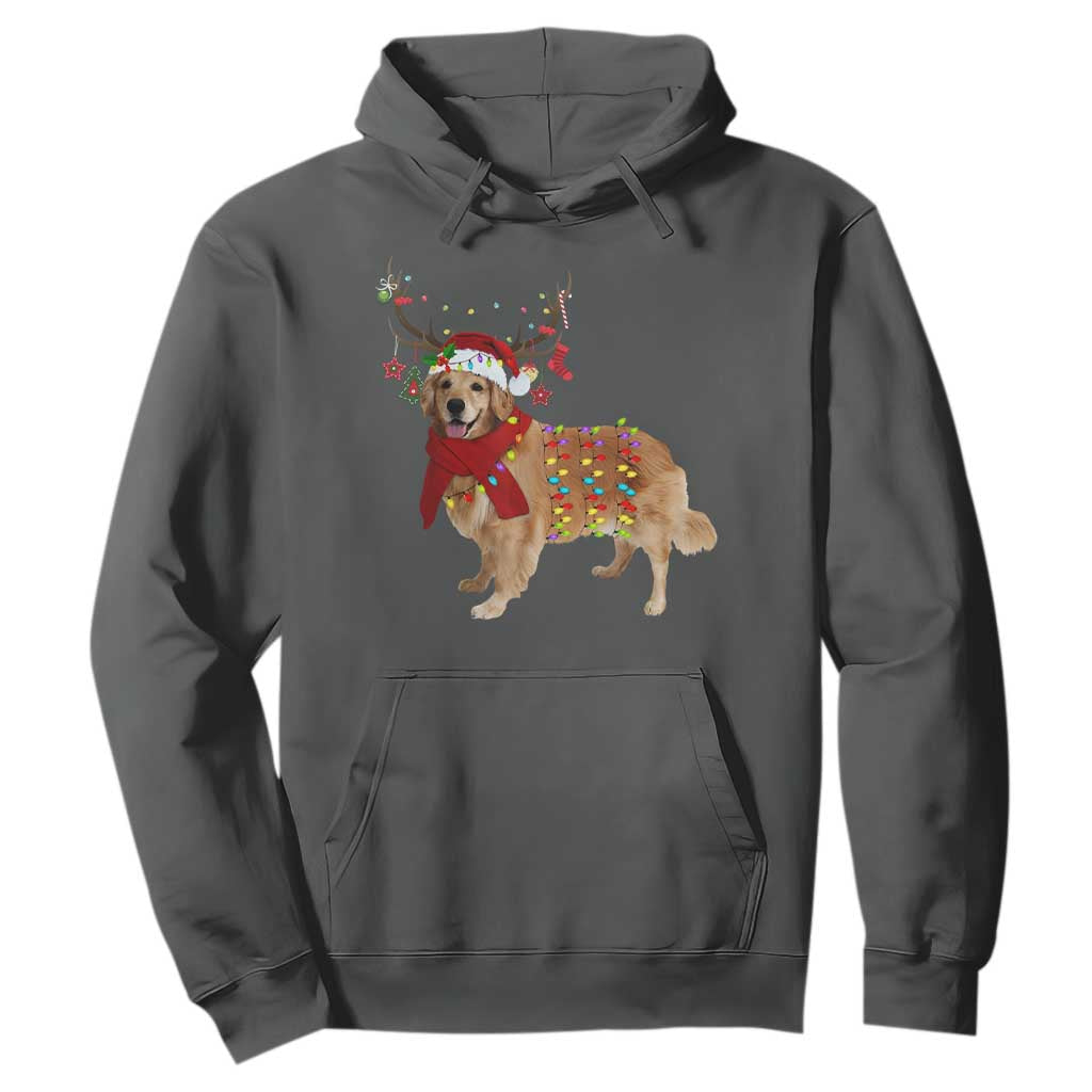 Golden Retriever Christmas Hoodie Gift for Dog Lover Happy New Year Xmas Lights TS10 Dark Heather Print Your Wear