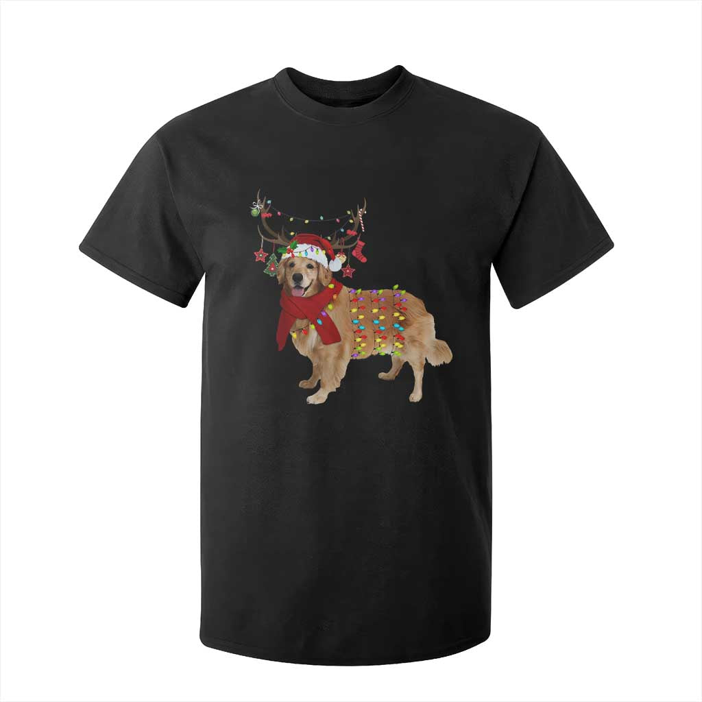 Golden Retriever Christmas T Shirt For Kid Gift for Dog Lover Happy New Year Xmas Lights TS10 Black Print Your Wear