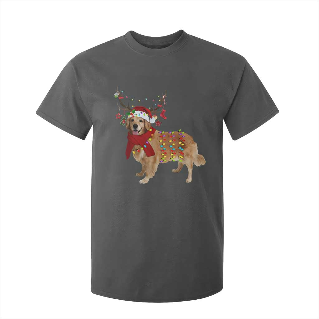 Golden Retriever Christmas T Shirt For Kid Gift for Dog Lover Happy New Year Xmas Lights TS10 Dark Heather Print Your Wear