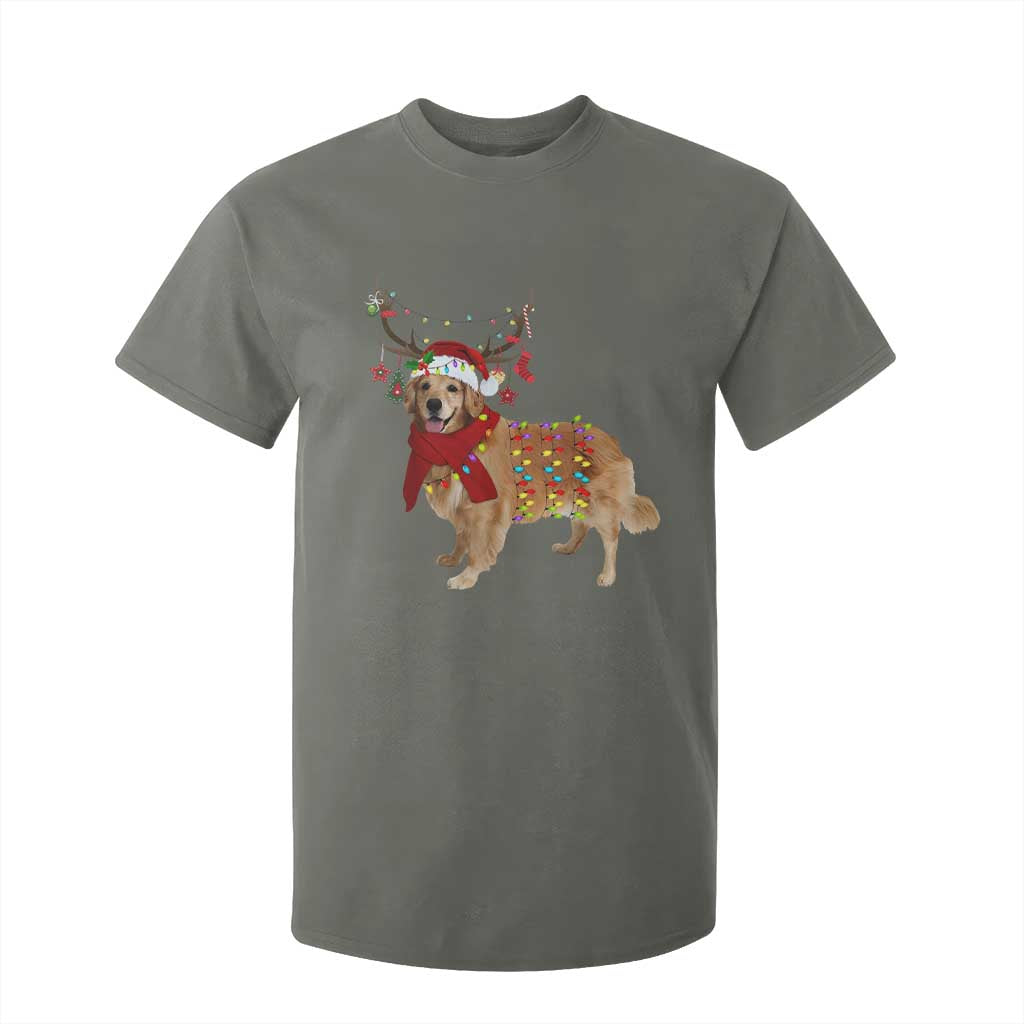 Golden Retriever Christmas T Shirt For Kid Gift for Dog Lover Happy New Year Xmas Lights TS10 Military Green Print Your Wear