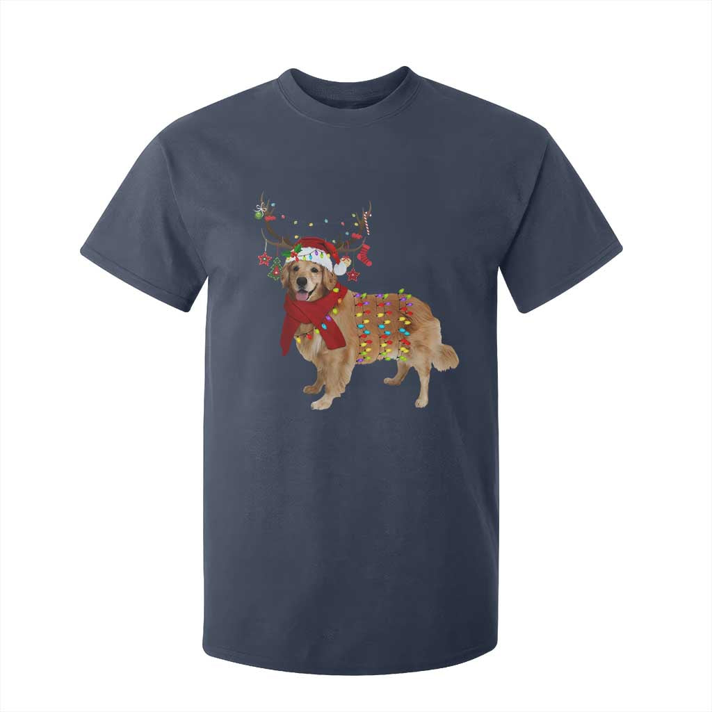 Golden Retriever Christmas T Shirt For Kid Gift for Dog Lover Happy New Year Xmas Lights TS10 Navy Print Your Wear