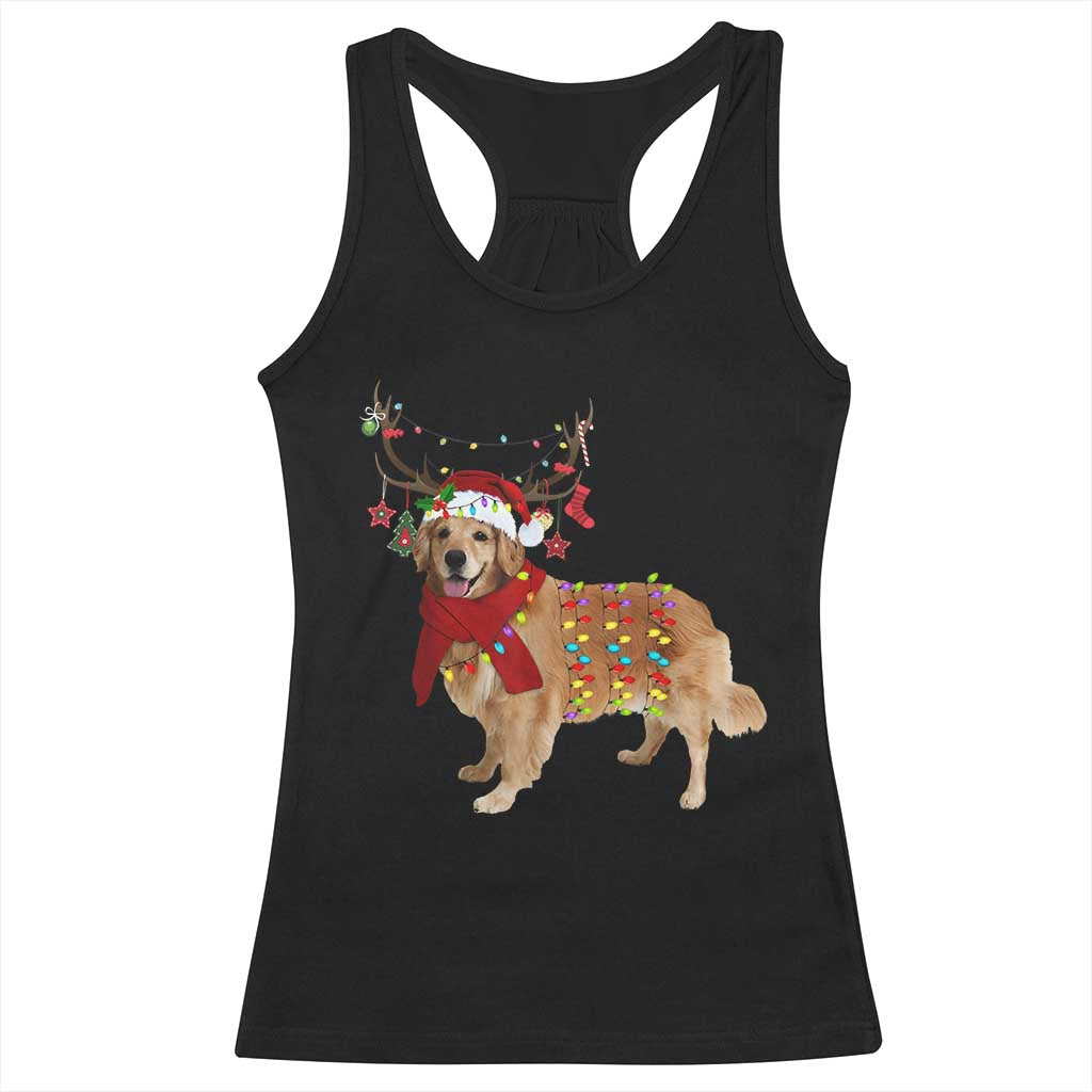 Golden Retriever Christmas Racerback Tank Top Gift for Dog Lover Happy New Year Xmas Lights TS10 Black Print Your Wear