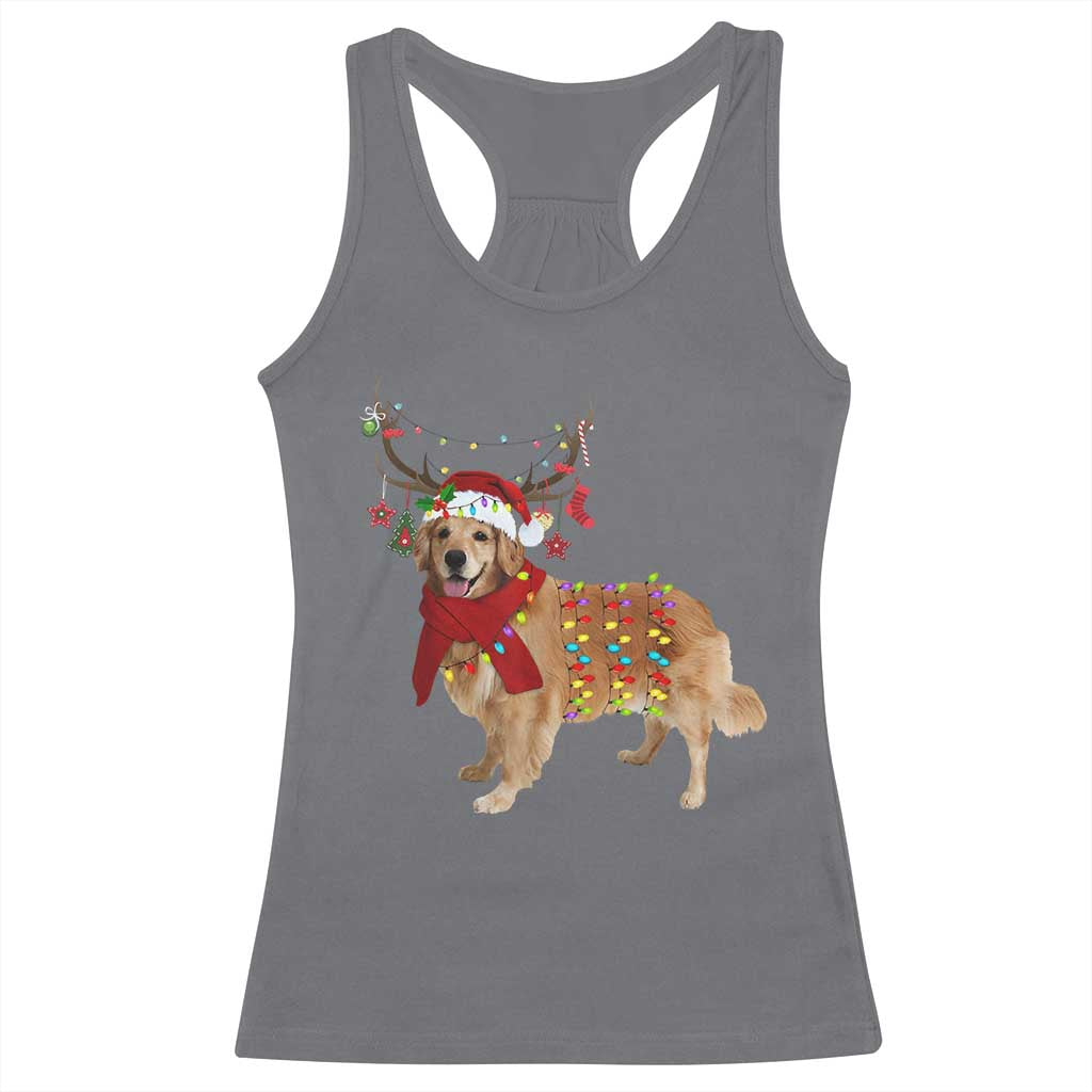 Golden Retriever Christmas Racerback Tank Top Gift for Dog Lover Happy New Year Xmas Lights TS10 Charcoal Print Your Wear