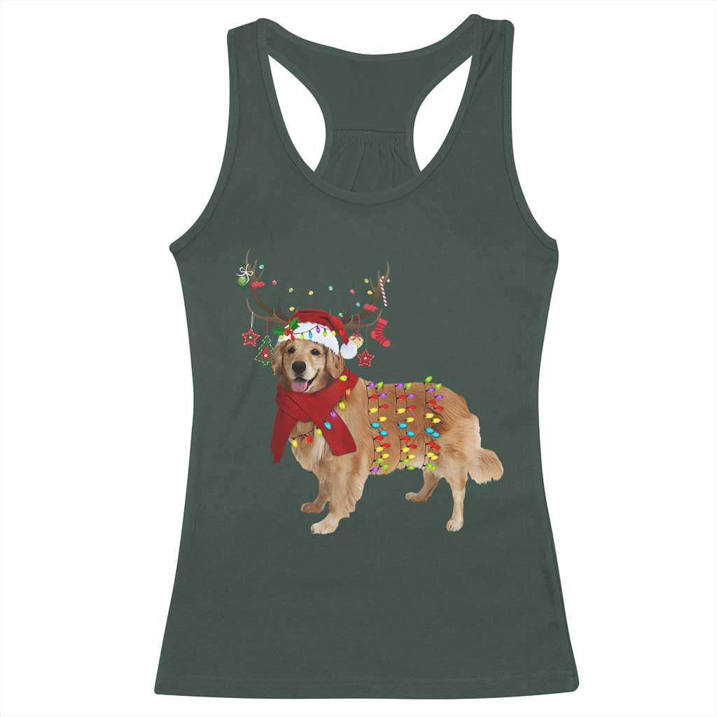 Golden Retriever Christmas Racerback Tank Top Gift for Dog Lover Happy New Year Xmas Lights TS10 Dark Forest Green Print Your Wear