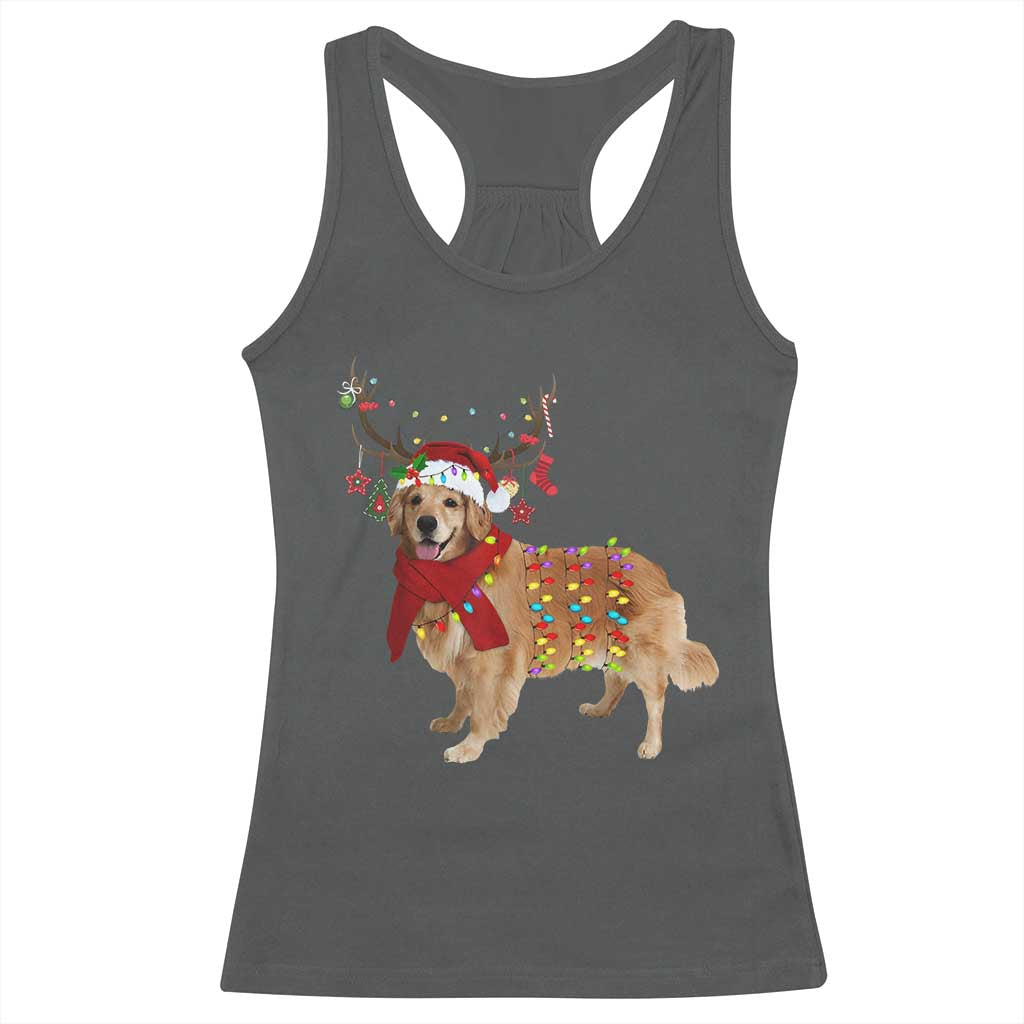 Golden Retriever Christmas Racerback Tank Top Gift for Dog Lover Happy New Year Xmas Lights TS10 Dark Heather Print Your Wear