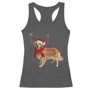 Golden Retriever Christmas Racerback Tank Top Gift for Dog Lover Happy New Year Xmas Lights TS10 Dark Heather Print Your Wear