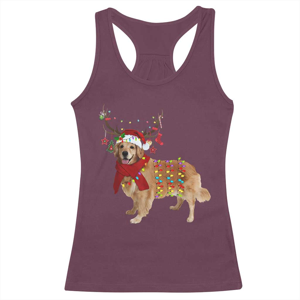Golden Retriever Christmas Racerback Tank Top Gift for Dog Lover Happy New Year Xmas Lights TS10 Maroon Print Your Wear