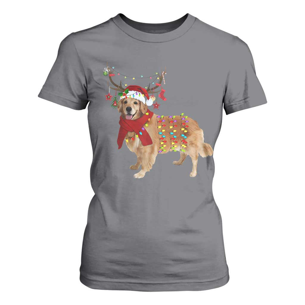 Golden Retriever Christmas T Shirt For Women Gift for Dog Lover Happy New Year Xmas Lights TS10 Charcoal Print Your Wear