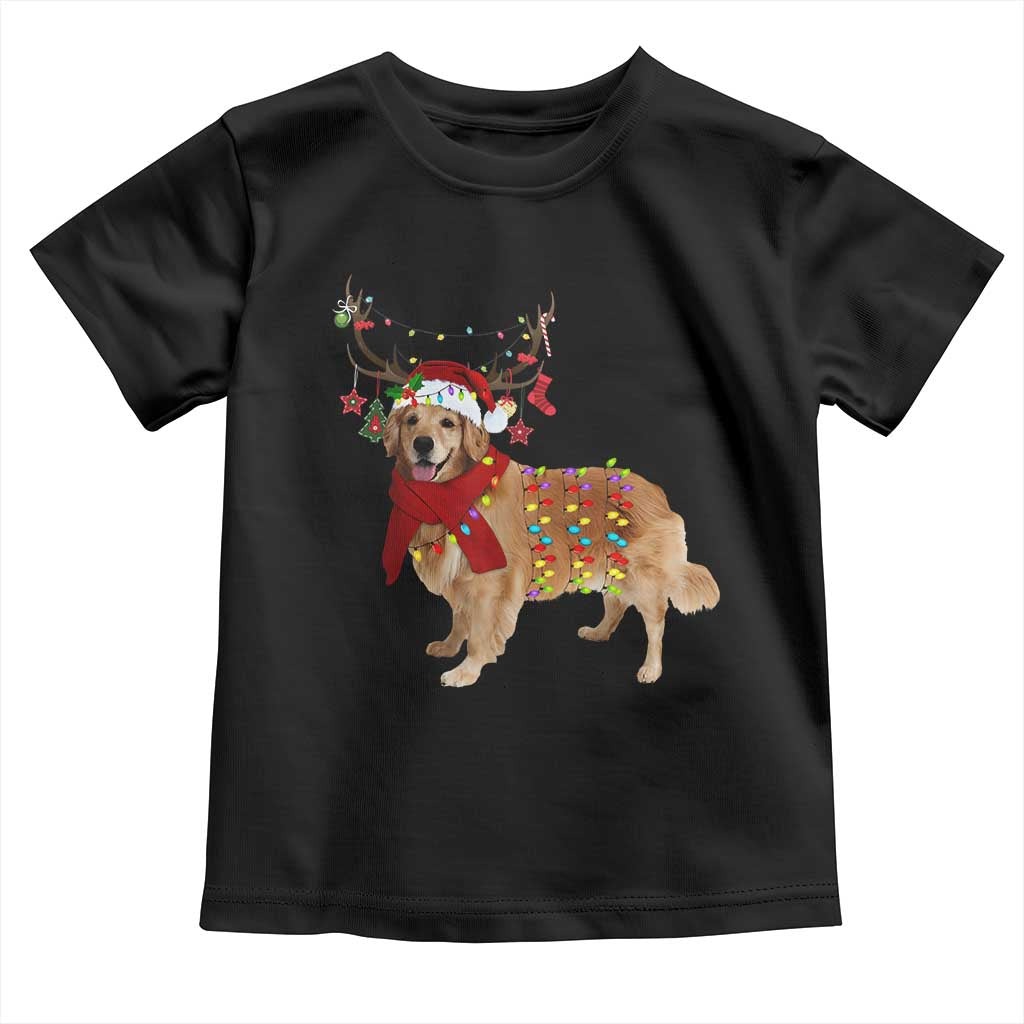 Golden Retriever Christmas Toddler T Shirt Gift for Dog Lover Happy New Year Xmas Lights TS10 Black Print Your Wear