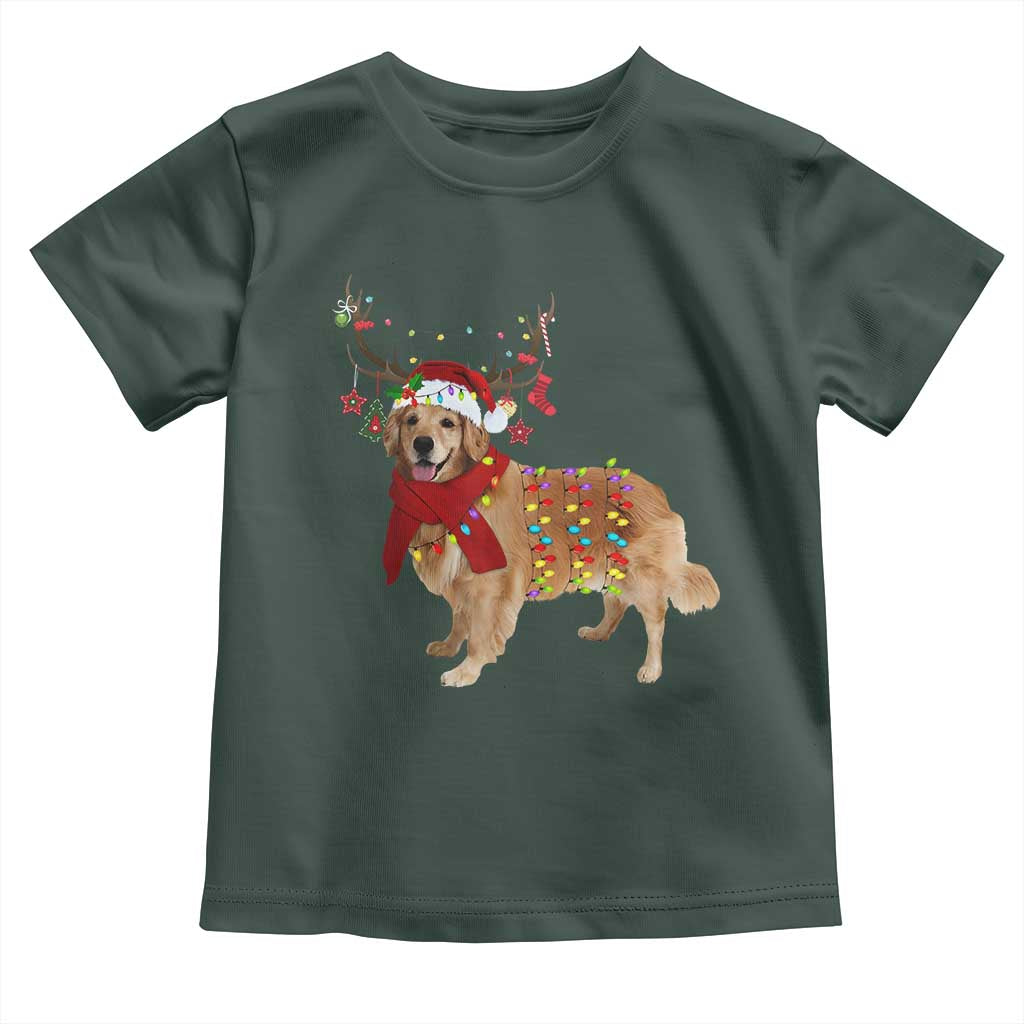 Golden Retriever Christmas Toddler T Shirt Gift for Dog Lover Happy New Year Xmas Lights TS10 Dark Forest Green Print Your Wear