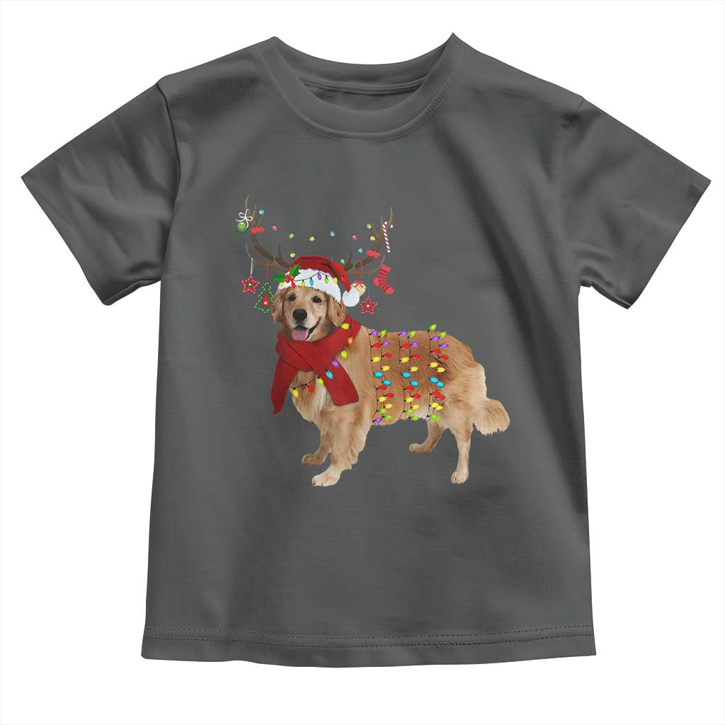 Golden Retriever Christmas Toddler T Shirt Gift for Dog Lover Happy New Year Xmas Lights TS10 Dark Heather Print Your Wear