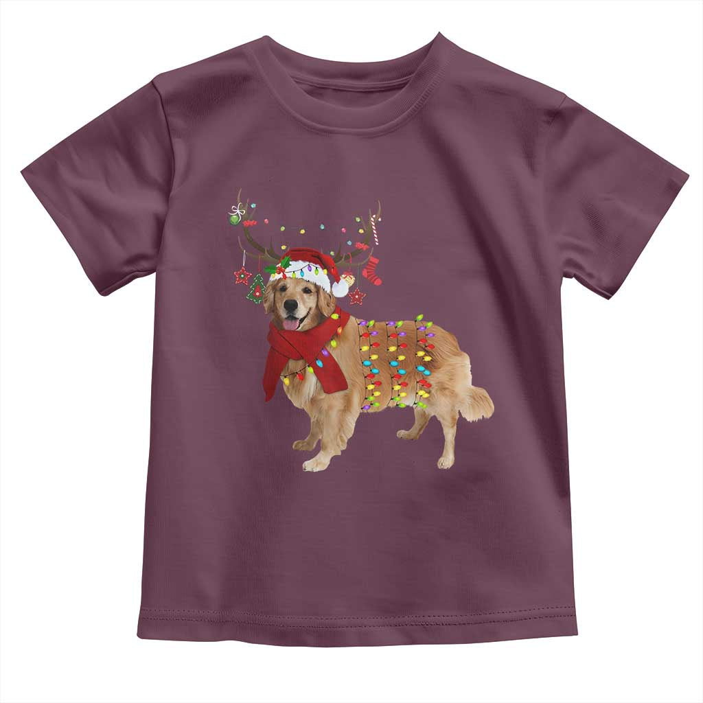 Golden Retriever Christmas Toddler T Shirt Gift for Dog Lover Happy New Year Xmas Lights TS10 Maroon Print Your Wear
