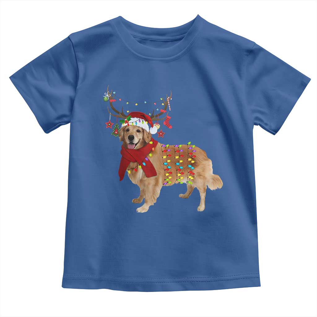 Golden Retriever Christmas Toddler T Shirt Gift for Dog Lover Happy New Year Xmas Lights TS10 Royal Blue Print Your Wear