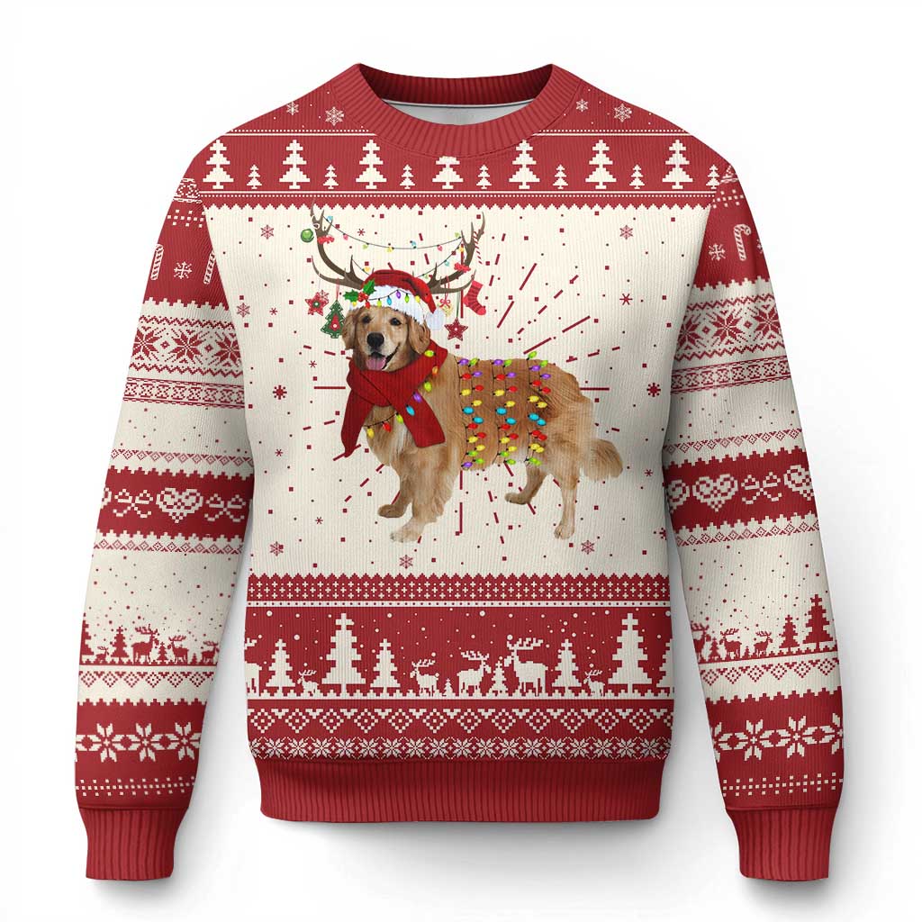 Golden Retriever Ugly Christmas Sweater Gift for Dog Lover Happy New Year Xmas Lights TS10 Red Print Your Wear