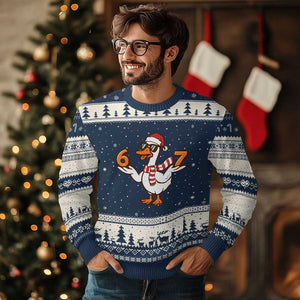 67 Xmas Silly Goose Ugly Christmas Sweater 6 7 Meme Funny Six Seven Gen Alpha Slang TS10 Navy Beige Print Your Wear