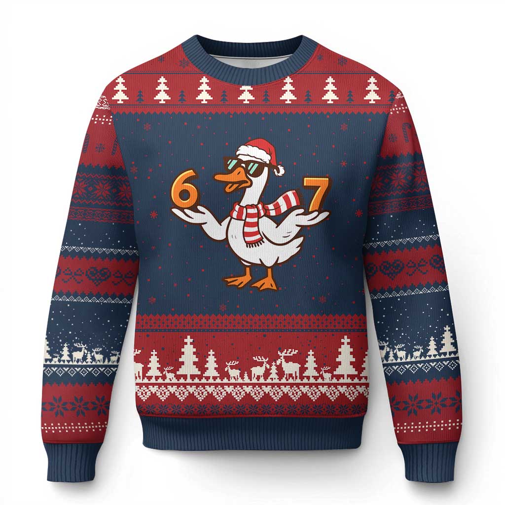 67 Xmas Silly Goose Ugly Christmas Sweater 6 7 Meme Funny Six Seven Gen Alpha Slang TS10 Navy Red Print Your Wear