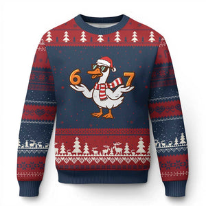 67 Xmas Silly Goose Ugly Christmas Sweater 6 7 Meme Funny Six Seven Gen Alpha Slang TS10 Navy Red Print Your Wear