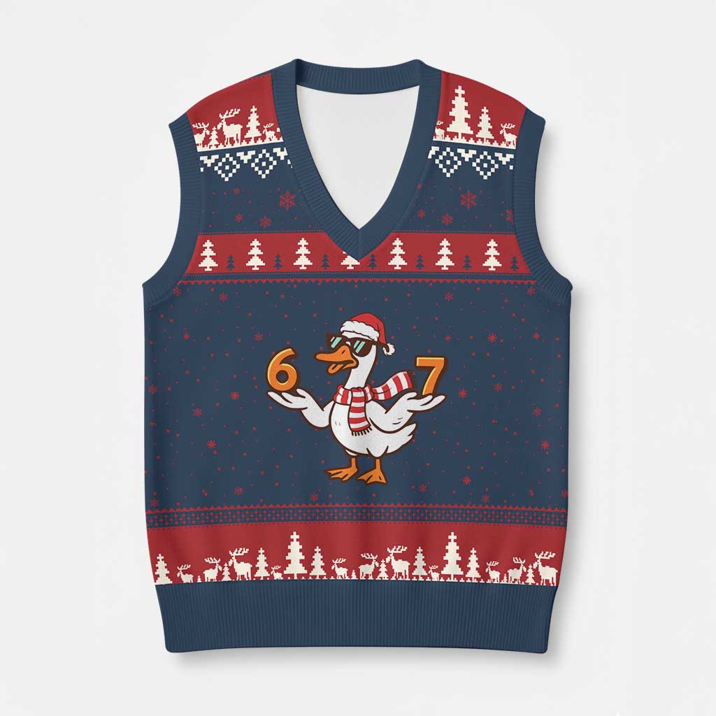 67 Xmas Silly Goose V-Neck Knit Sweater Vest 6 7 Meme Funny Six Seven Gen Alpha Slang TS10 Navy Red Print Your Wear