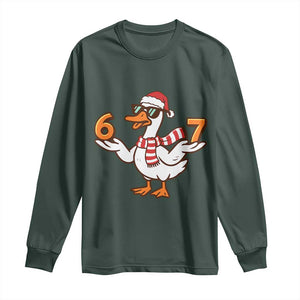 67 Christmas Silly Goose Long Sleeve Shirt 6 7 Meme Funny Six Seven Gen Alpha Slang TS10 Dark Forest Green Print Your Wear