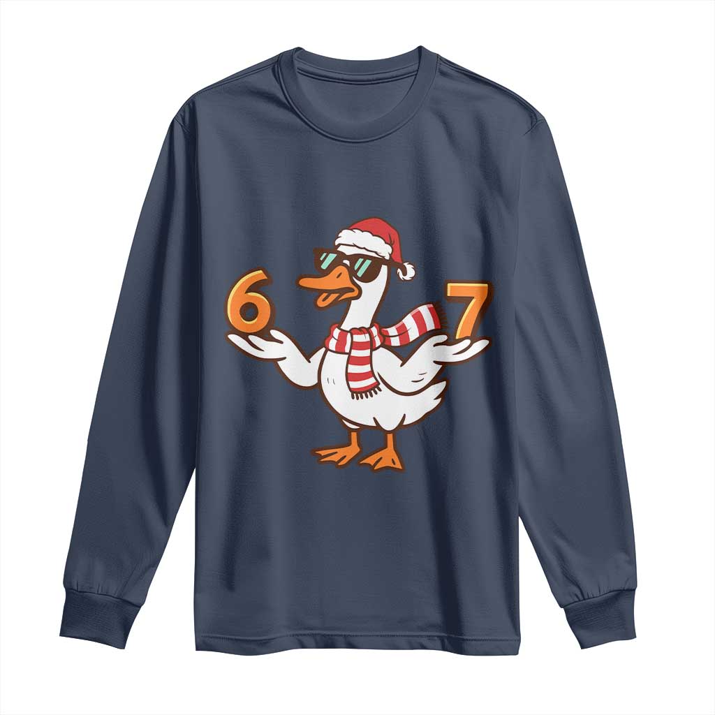 67 Christmas Silly Goose Long Sleeve Shirt 6 7 Meme Funny Six Seven Gen Alpha Slang TS10 Navy Print Your Wear