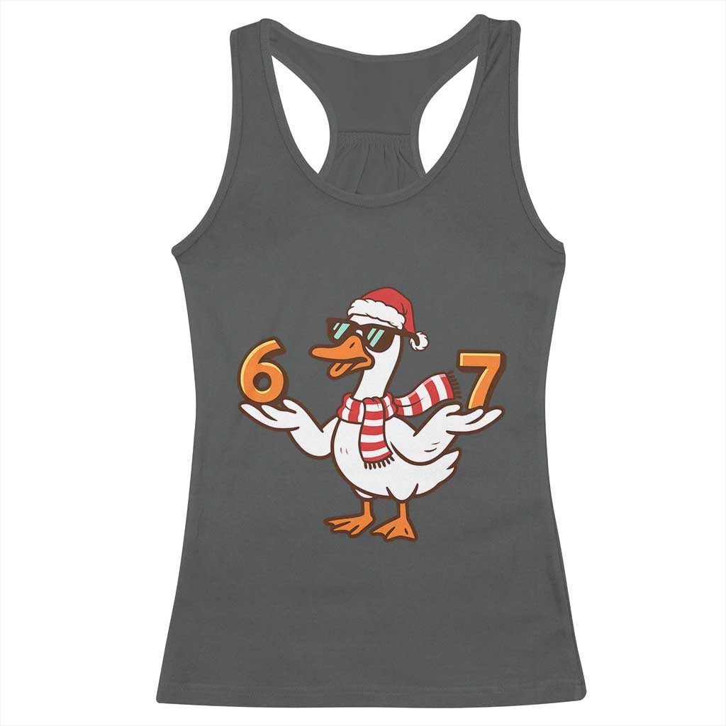 67 Christmas Silly Goose Racerback Tank Top 6 7 Meme Funny Six Seven Gen Alpha Slang TS10 Dark Heather Print Your Wear