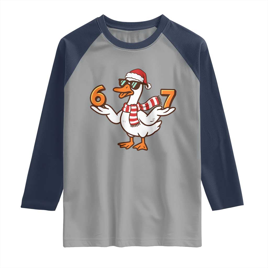 67 Christmas Silly Goose Raglan Shirt 6 7 Meme Funny Six Seven Gen Alpha Slang TS10 Sport Gray Navy Print Your Wear