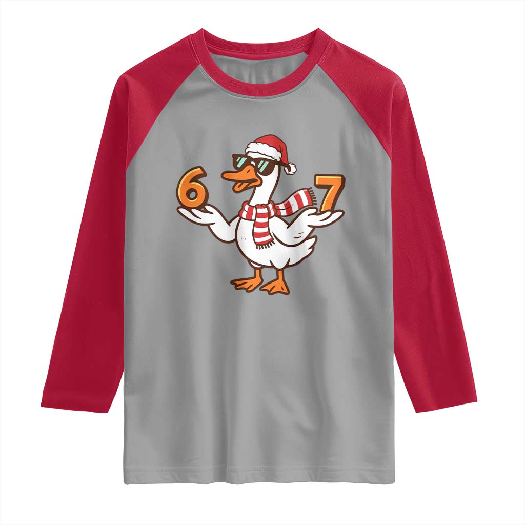 67 Christmas Silly Goose Raglan Shirt 6 7 Meme Funny Six Seven Gen Alpha Slang TS10 Sport Gray Red Print Your Wear