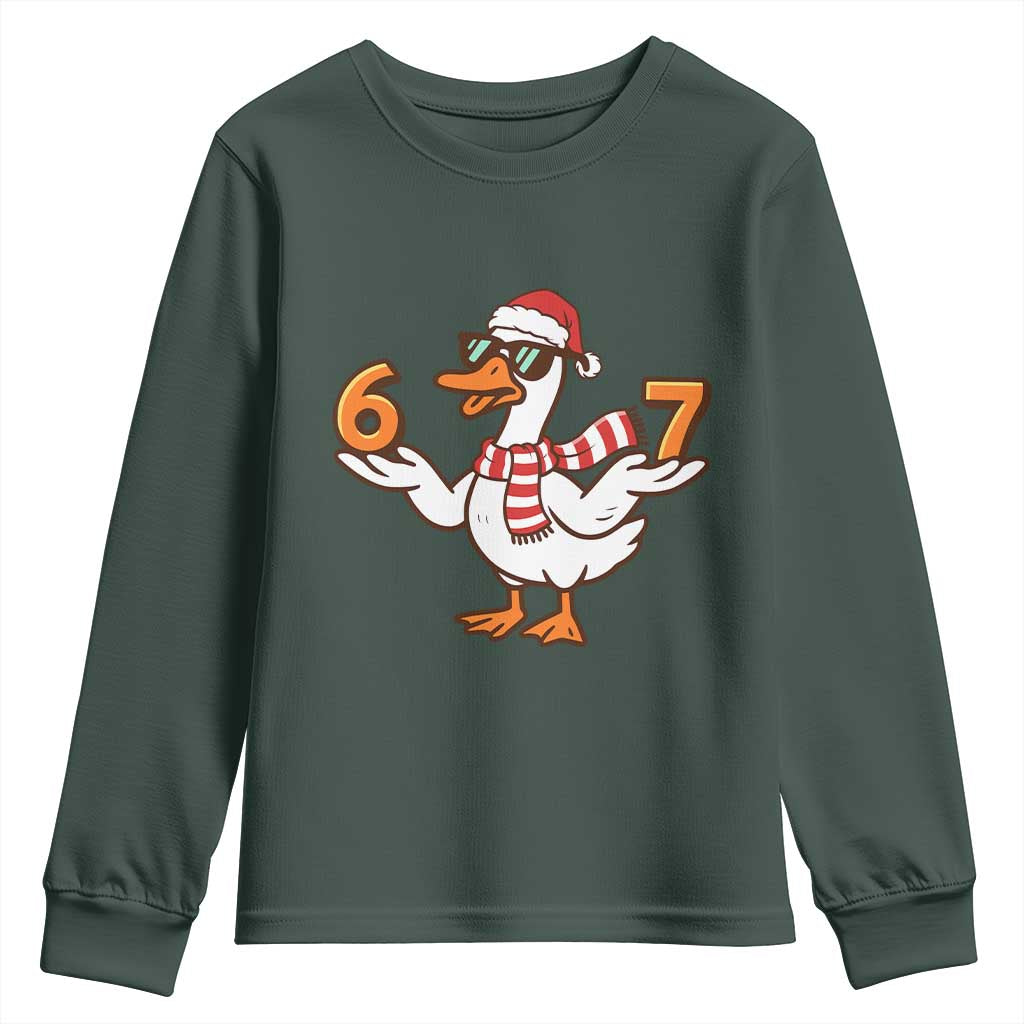 67 Christmas Silly Goose Youth Sweatshirt 6 7 Meme Funny Six Seven Gen Alpha Slang TS10 Dark Forest Green Print Your Wear