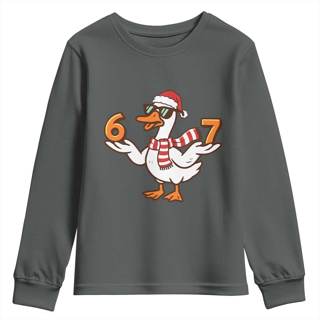 67 Christmas Silly Goose Youth Sweatshirt 6 7 Meme Funny Six Seven Gen Alpha Slang TS10 Dark Heather Print Your Wear