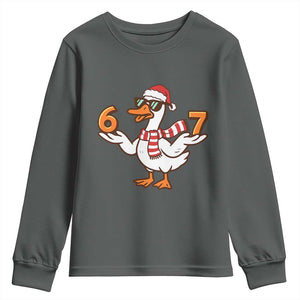 67 Christmas Silly Goose Youth Sweatshirt 6 7 Meme Funny Six Seven Gen Alpha Slang TS10 Dark Heather Print Your Wear