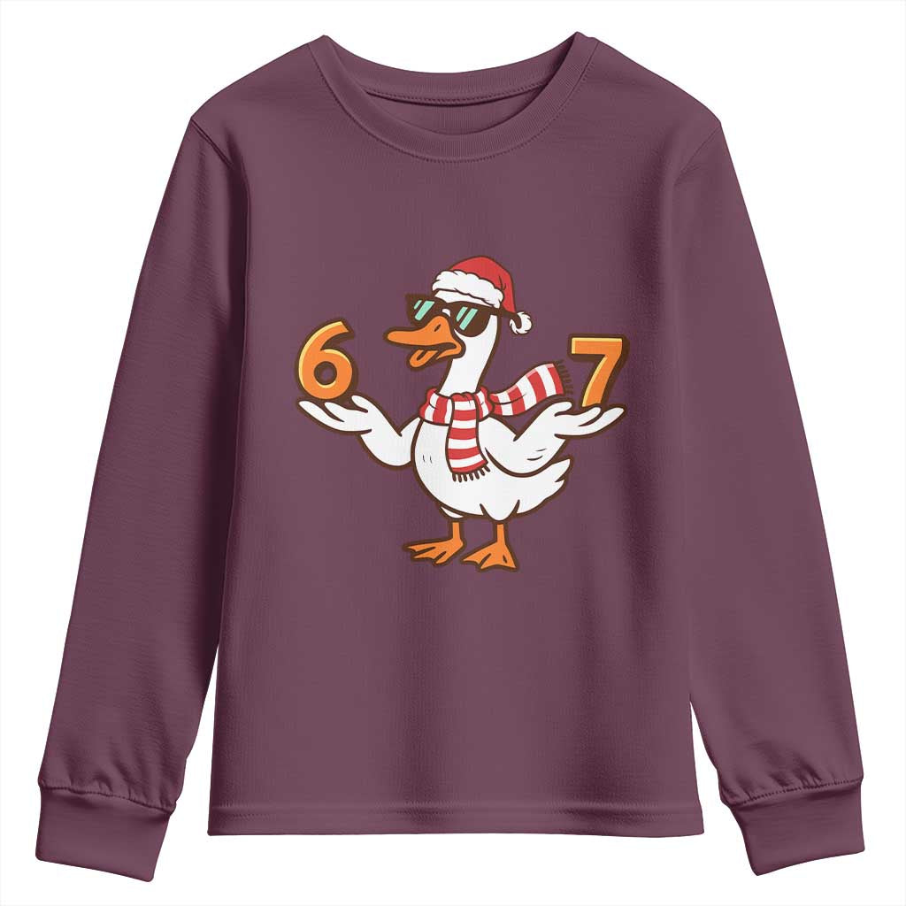 67 Christmas Silly Goose Youth Sweatshirt 6 7 Meme Funny Six Seven Gen Alpha Slang TS10 Maroon Print Your Wear
