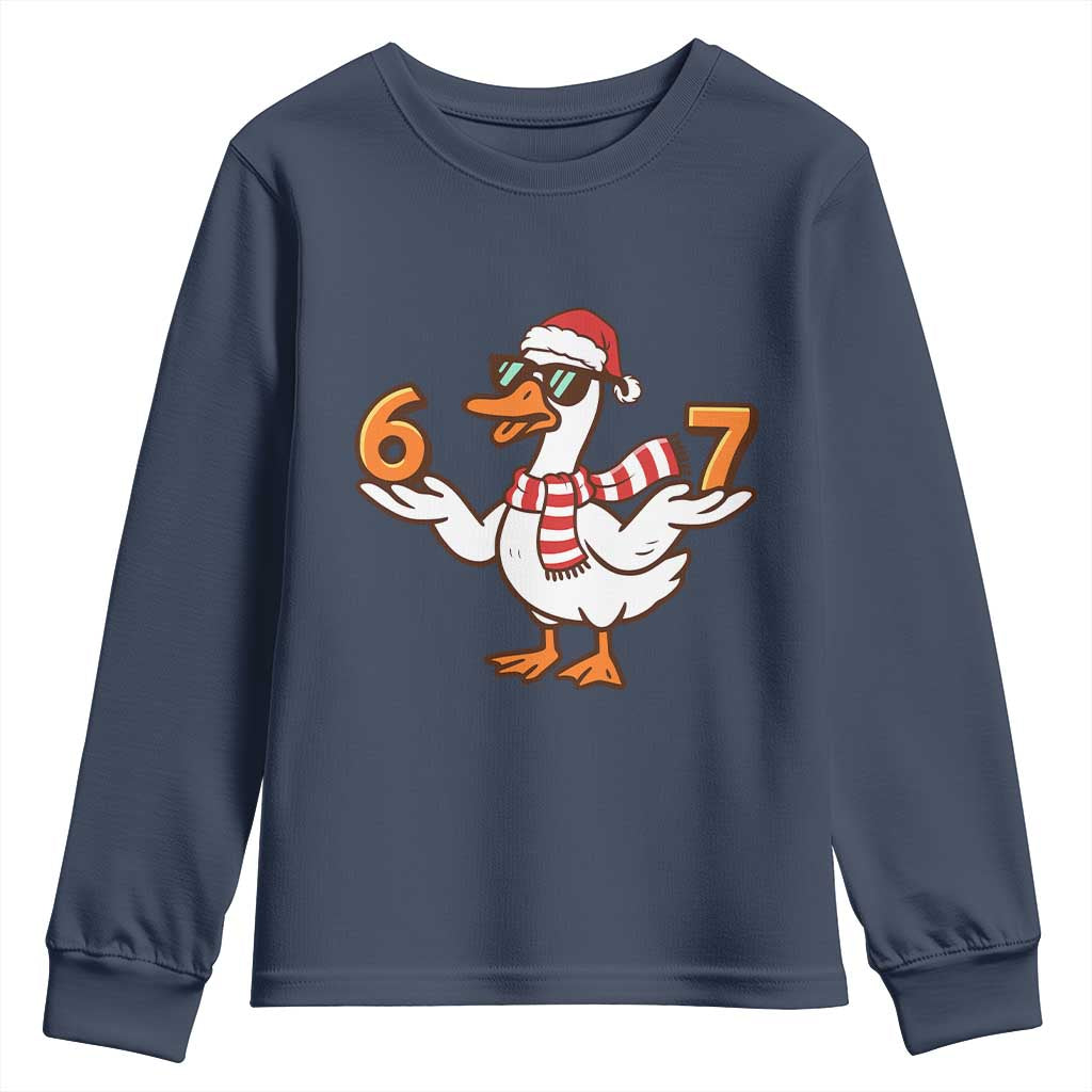 67 Christmas Silly Goose Youth Sweatshirt 6 7 Meme Funny Six Seven Gen Alpha Slang TS10 Navy Print Your Wear