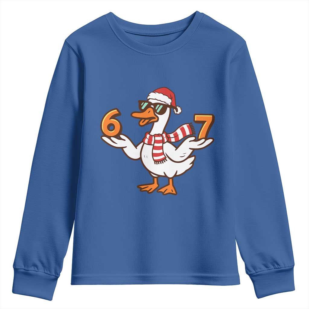 67 Christmas Silly Goose Youth Sweatshirt 6 7 Meme Funny Six Seven Gen Alpha Slang TS10 Royal Blue Print Your Wear