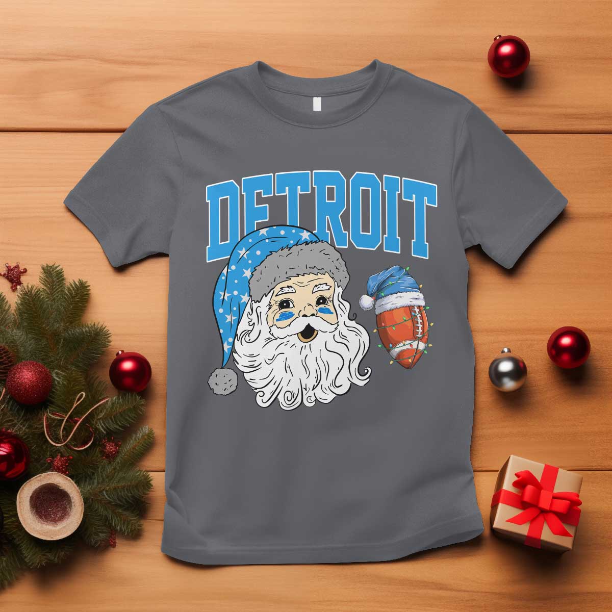 LF Football Christmas T Shirt Vintage Santa Claus Face Game Day Sports Fans TS10 Charcoal Print Your Wear