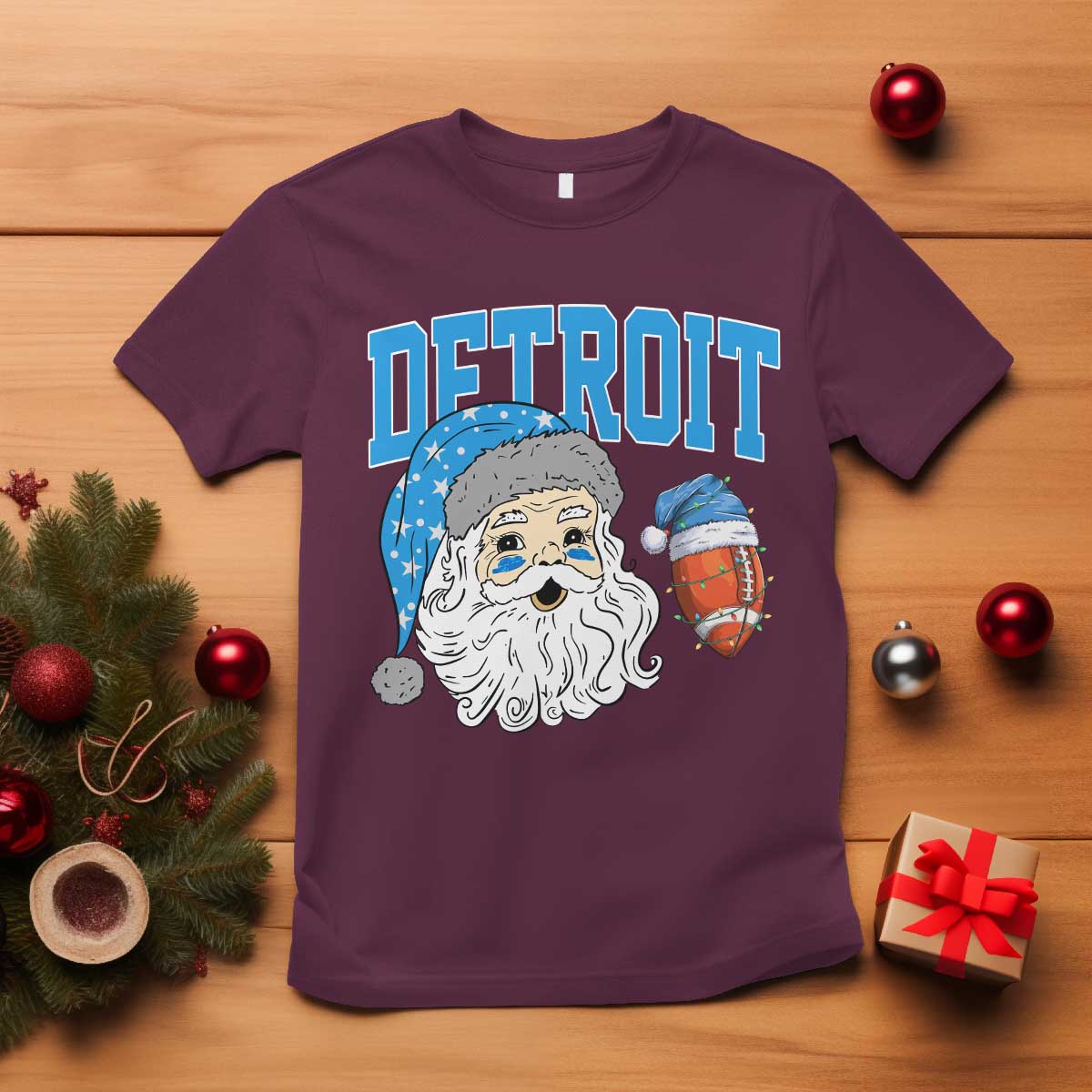 LF Football Christmas T Shirt Vintage Santa Claus Face Game Day Sports Fans TS10 Maroon Print Your Wear