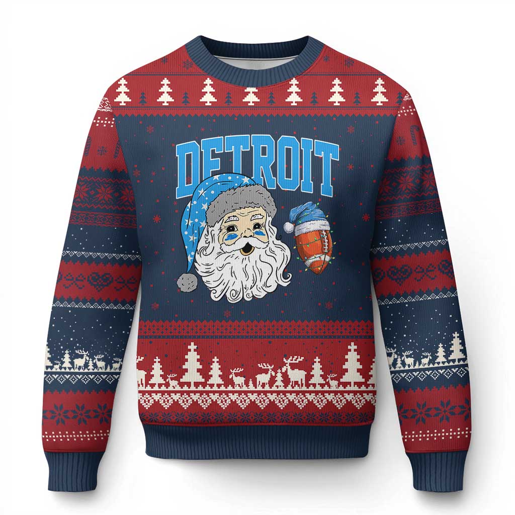 LF Football Christmas Ugly Christmas Sweater Vintage Santa Claus Face Game Day Sports Fans TS10 Navy Red Print Your Wear
