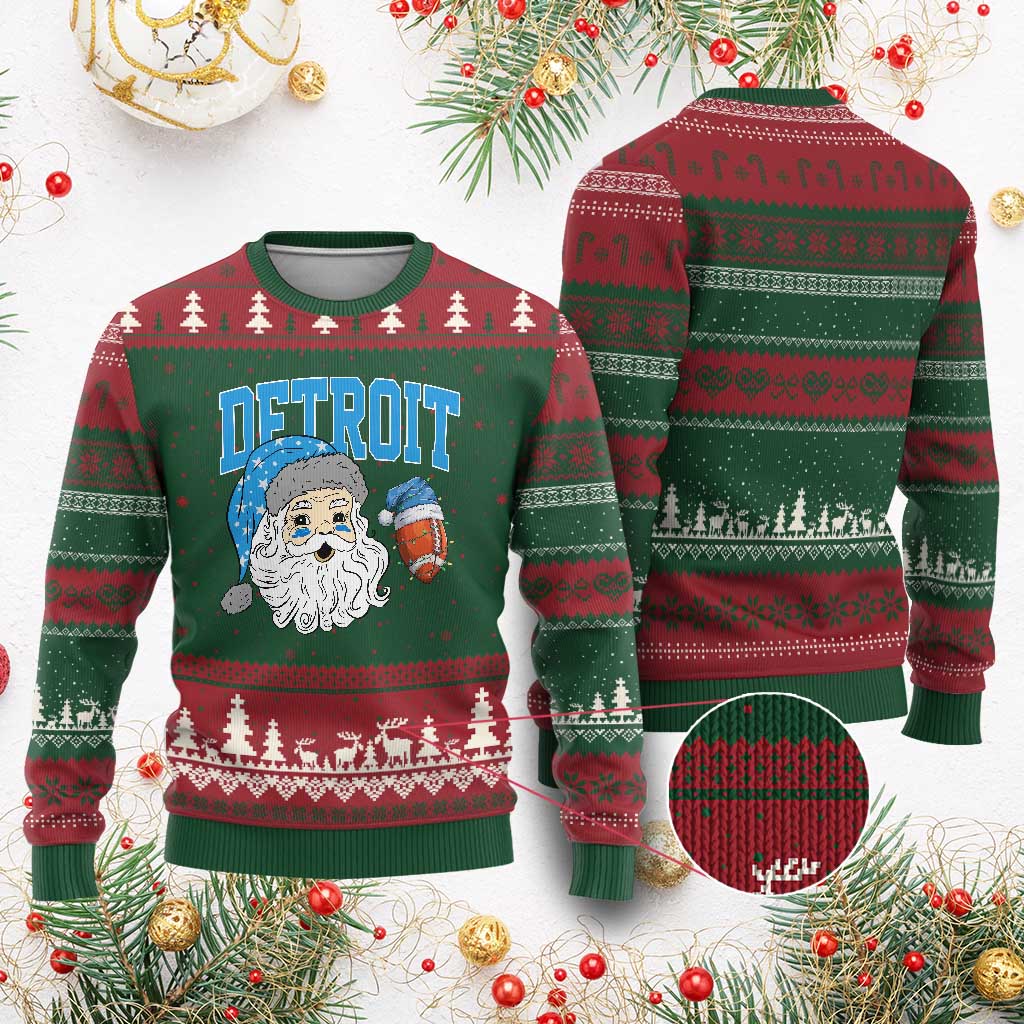LF Football Christmas Ugly Christmas Sweater Vintage Santa Claus Face Game Day Sports Fans TS10 Red Green Print Your Wear